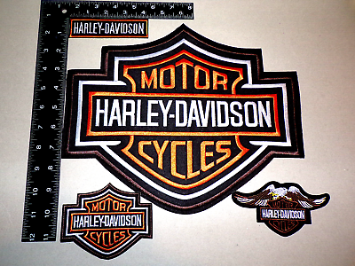 #ad #ad HARLEY DAVIDSON MOTORCYCLE JACKET VEST IRON SEW ON LARGE 4 PIECE ORANG PATCHS $25.00