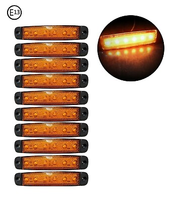 #ad 10 Pcs Orange Amber 12v 6 Led Side Marker Indicators Lights Truck Trailer E Mark GBP 9.78