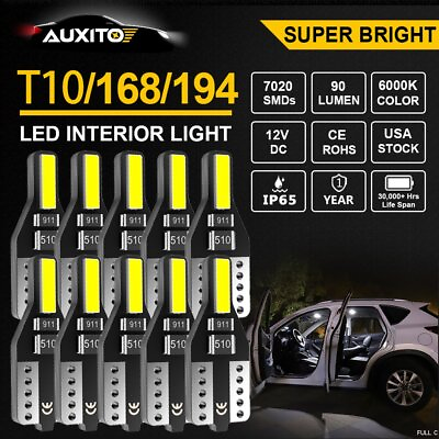 #ad 20PCS AUXITO T10 LED License Plate Light Bulbs CANBUS Bright White 168 2825 194 $11.39