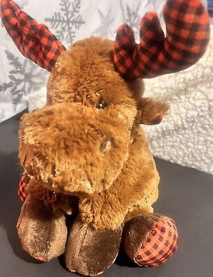 #ad Wish Pets plush 11” Brown Moose with Buffalo Plaid Ears Hooves amp; Antlers Floppy $24.00