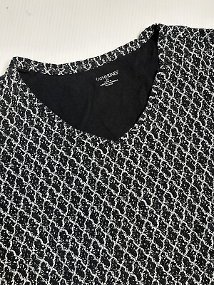 #ad Catherines 2X 22 24W Black Geometric V Neck Short Sleeve Tunic Shirt Blouse $16.99
