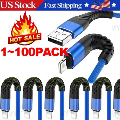 #ad Braided Fast Charger Cable Heavy Duty USB lot Cord For iPhone 14 13 12 11 X XR 8 $272.49