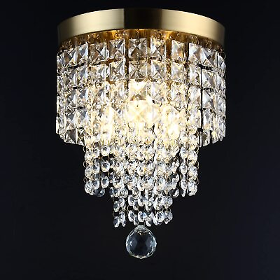 #ad Modern Small Chandelier 3 Lights Gold Crystal Lamp Chandeliers Flush Mount ... $66.48