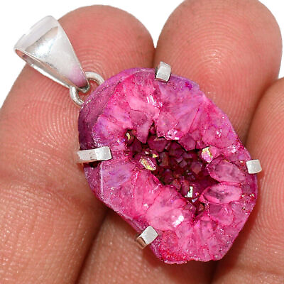 #ad Treated Fleece Pink Geode Druzy 925 Sterling Silver Pendant Jewelry BP206402 $13.99