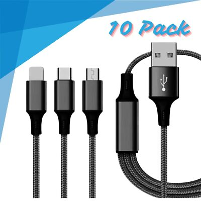 #ad 10 Pack Universal Fast USB Charging Cable Multi Function Cell Phone Charger Cord $24.18
