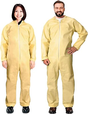 #ad 5 pcs Yellow Polypropylene Coverall Hazmat Suits Large 82 gsm $24.60