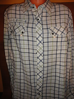 #ad $68 Mens Size XL Rocawear Roca Wear Plaid Long Sleeve Button Front Shirt Blue Wh $29.99