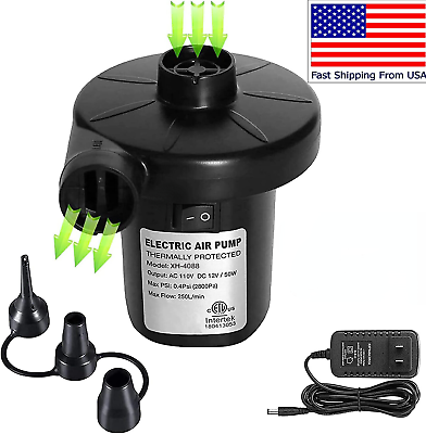 #ad Electric Air Pump for Inflatables with 3 Different Nozzles 110V AC 12V DC $8.49