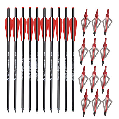 #ad 12X 20 inch Crossbow Bolts Carbon Arrows 12 Broadheads 100 grain Target Hunting $43.23