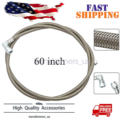 #ad Steel Braided Turbo Oil Feed Line 60quot; Length Hose 4AN 90 degree straight $15.19