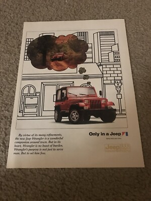 #ad Vintage 1987 JEEP WRANGLER Print Ad RED 1980s quot;ONLY IN A JEEPquot; $6.99