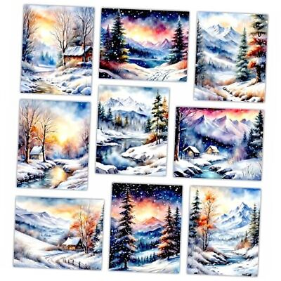 #ad Winter Wall Art Decor Snow Mountain Frozen Frost Landscape Painting Collage $22.77