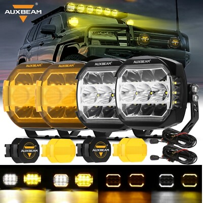 #ad 4X AUXBEAM 5quot; IN LED PODS LIGHTS WHITE DRL amp; TURN LIGHTS AMBER amp; BLACK COVERS $339.98