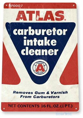 #ad ATLAS CARBURETOR CLEANER 11 X 8 TIN SIGN NOSTALGIC REPRODUCTION ADVERTISEMENT $17.60