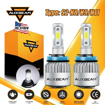 #ad AUXBEAM H9 H11 COB LED Headlight 72W 8000LM Hi or Lo Lamp 6500K White H8 Fog Kit $24.49