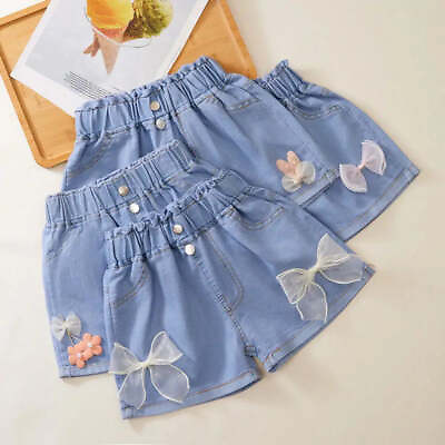 #ad Girls Bow Attached Elastic Waist Toddler Denim Shorts Sizes 3T 10 Free Shipping $13.33
