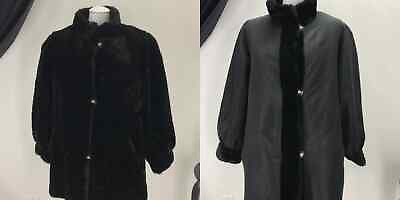 #ad Reversible Sheared Beaver Faux Fur Coat Jacket Medium Black Women 47359 $50.00