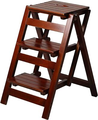 #ad Library Stair Chair Wooden 3 Step Folding Ladder Step Stool Portable 337lb Load $167.10