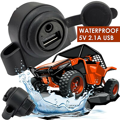#ad 12V 2.1A USB Waterproof Charger Power Outlet with AUX 3.5mm For Boat ATV UTV RZR $16.99