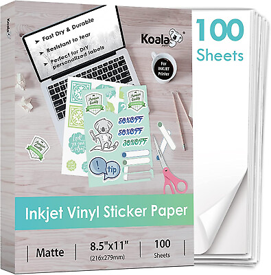 100 PK Koala Printable Vinyl Sticker Paper Waterproof Matte White Inkjet Cricut $23.99
