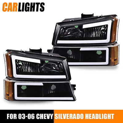 #ad Clear Black LED DRL Headlights Bumper Lamps Fit For Silverado Avalanche 03 07 $88.22