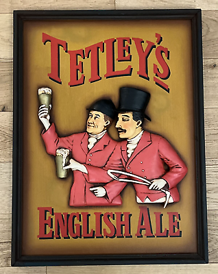 #ad Tetley#x27;s English Ale Wood Sign 3D 24x18 Bar British Pub Advertising Decor Art $149.99