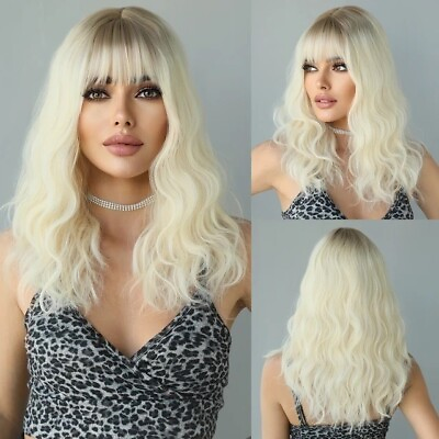 #ad 16quot; Wavy Matte Off White Long Top Quality Synthetic Hair Full Wig for Women $45.00