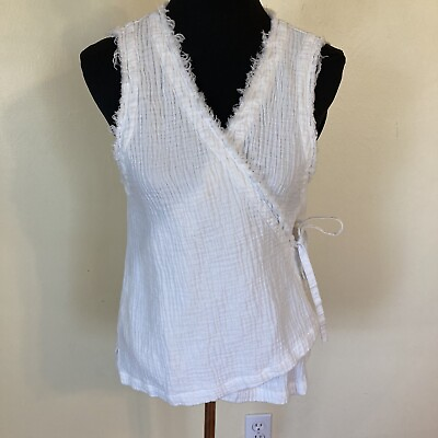 #ad Kleen Womens White Wrap Tank Tunic Cotton Linen Blend Size Medium $24.99