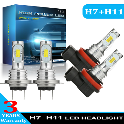 #ad Combo H11 and H7 LED Headlight Bulbs Kit High Low Beam Fog Light 6000K 4 Bulbs $25.03