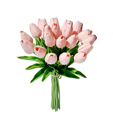 #ad Mandy#x27;s 20pcs Light Pink Artificial Tulip Silk Fake Flowers 13.5quot; for Mother#x27;... $36.97