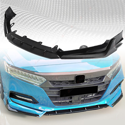 For 2018 2020 Honda Accord Carbon Gloss Black Front Bumper Lip Splitter Kit $146.99