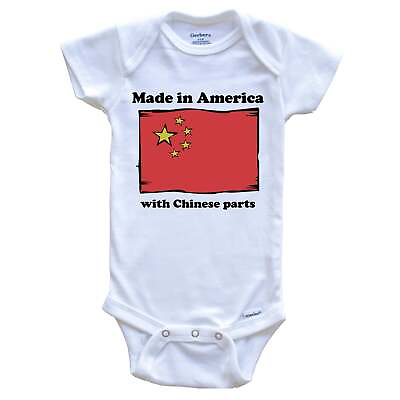 Made In America With Chinese Parts Funny China Flag One Piece Baby Bodysuit $22.99