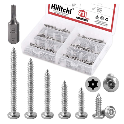 #ad Stainless Steel Button Head Torx Silver Security Assortment Kit Easy to Use $19.41