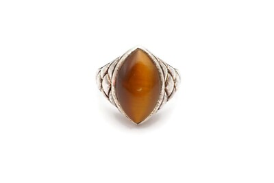 #ad Vintage Sterling Silver 925 Tigers Eye Ring Size 8 Textured $44.99