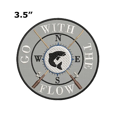 #ad Fishing Rods Compass Embroidered Patch Iron On Applique Nature Decorative Gift $4.87