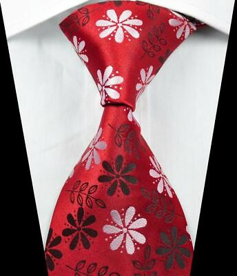 #ad Hot Fashion Floral Red Black White JACQUARD WOVEN 100% Silk Men#x27;s Tie Necktie $9.99