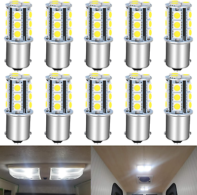 #ad 10 Pack LED Bulb White Super Bright BA15S LED Bulbs 12V RV Interior Ceiling Dome $29.26