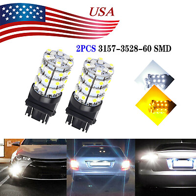 #ad 2X 3157 60SMD DUAL COLOR SWITCHBACK WHITE AMBER TURN SIGNAL LED LIGHT BULBS 3057 $10.68