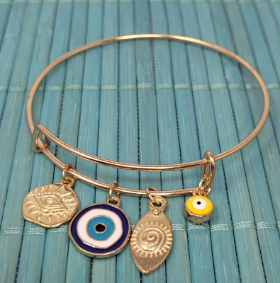 #ad Blue evil eye bracelet gold tone bangle bracelet good luck Turkish eye bracelet $12.95