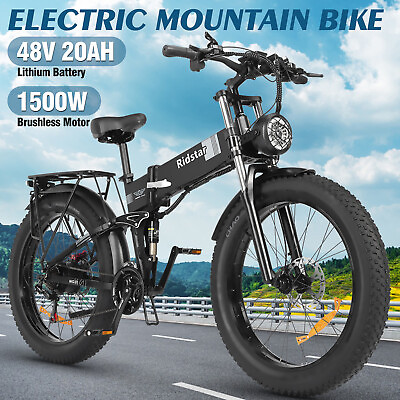 #ad Ridstar 1500W Electric Bike 26#x27;#x27;Fat Tire 48V 20A Removable Battery Folding eBike $839.89