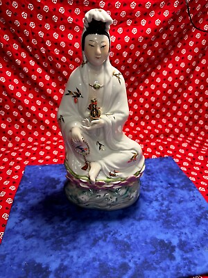 #ad #ad chinese porcelain quan yin on lotus statue 1960 $30.00