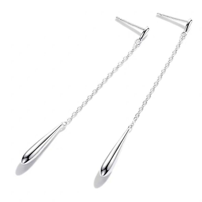 #ad Women Girl Silver Plated Water Drop Dangle Stud Earrings Chain PE27 $4.95