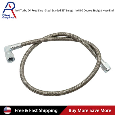 #ad Turbo Oil Feed Line 36quot; Steel Braided 4 4AN 90 Degree x Straight PTFE line USA $15.49