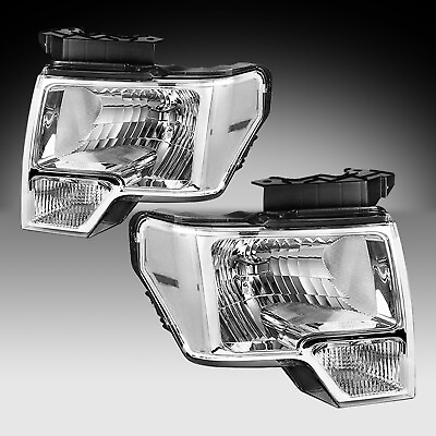 #ad For 2009 2014 Ford F150 Chrome Housing Clear Corner Headlights Headlamps Set $73.99