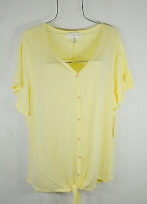 #ad New Women#x27;s Summer Yellow Boho Tie Waist Button Top Blouse 3X NWT $14.95