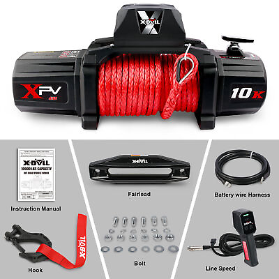 #ad X BULL Winch 10000 lbs Electric Winch 12V Synthetic Rope Winch Towing Truck 4wd $369.90