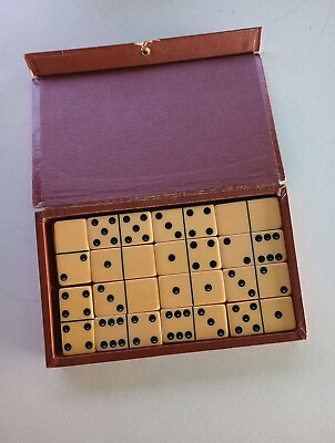 #ad Vintage Bakelite Butterscotch Domino Dominoes 28 Pieces $24.99