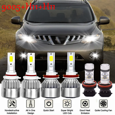 #ad For Nissan Murano 2009 2014 6X LED Headlight Hi Low Beam Fog Lights Bulbs Kit $29.92