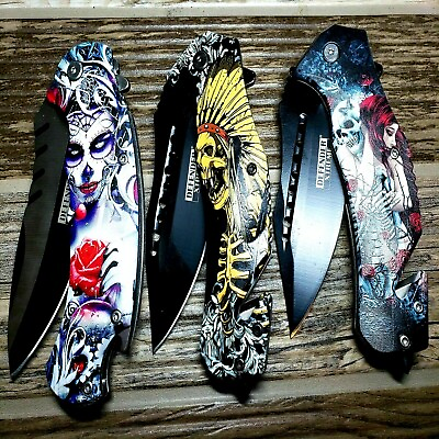 #ad 8.5quot; Graffiti Print Spring Assisted Pocket Folding Knife 3CR13 Stainless Steel $13.60