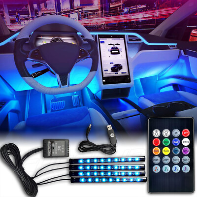 #ad 4PCS 36 LED Car Interior USB Music Light Lights Strip Wireless IR Remote Control $12.99